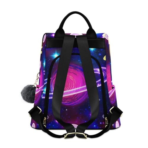 Mochila para mujer ligera Space Planets cómoda para el día a día con pompón 2