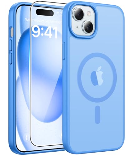 Image of FNTCASE for iPhone 15 Case: for iPhone 14 Case & iPhone 13 Case [Compatible with Magsafe] Translucent Matte Cases with [Screen Protector] Military Grade Shockproof Protective Phone Cover - Ice Blue