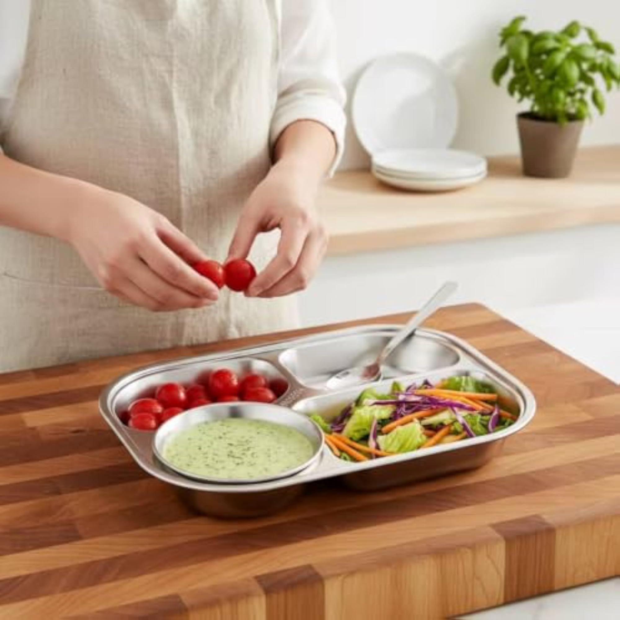 Compartmentalized Divided Tray with Bowl and Spoon
