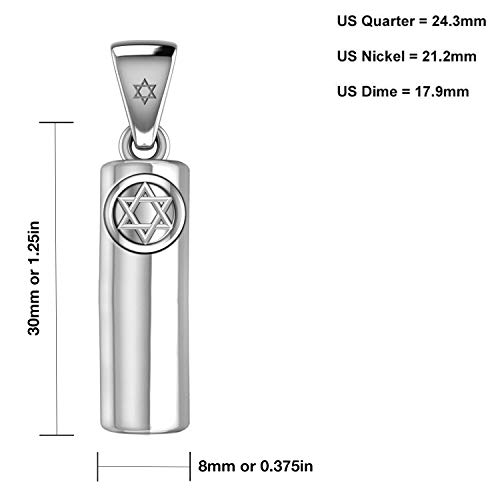 US Jewels Men's Large 925 Sterling Silver 30mm Jewish Star of David Mezuzah Pendant Necklace, 20in to 24in3