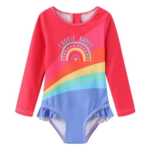 Image of Baby Girls One Piece Swimsuits Long Sleeve Rash Guard for Kids Girls UPF 50+ Sun Protection Swimshirts