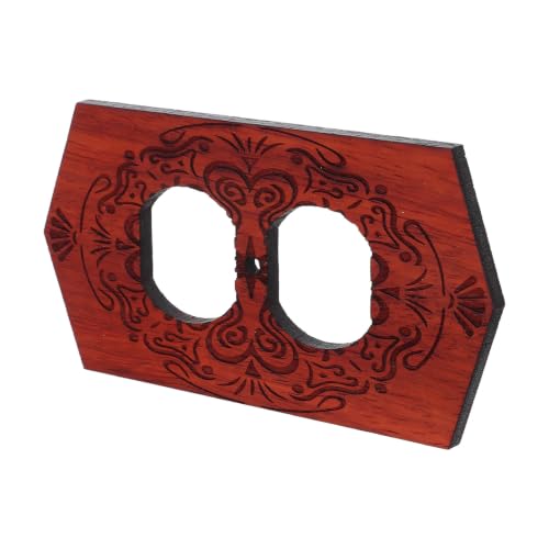 RORPOIR Placa de Interruptor Hexagonal Vintage de Madera Maciza Estilo Americano Clásico Grabado Floral y Acabado Manual para Dormitorio y Sala de Estar