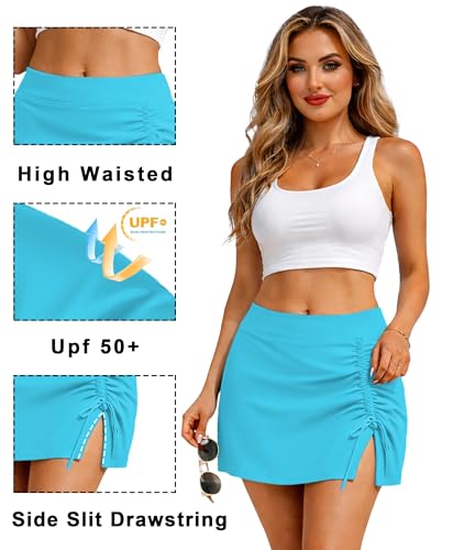 Image of AOBUTE Women UPF 50+ High Waisted Swim Skirt Side Slit Drawstring Beach Cover Up (No Lining)