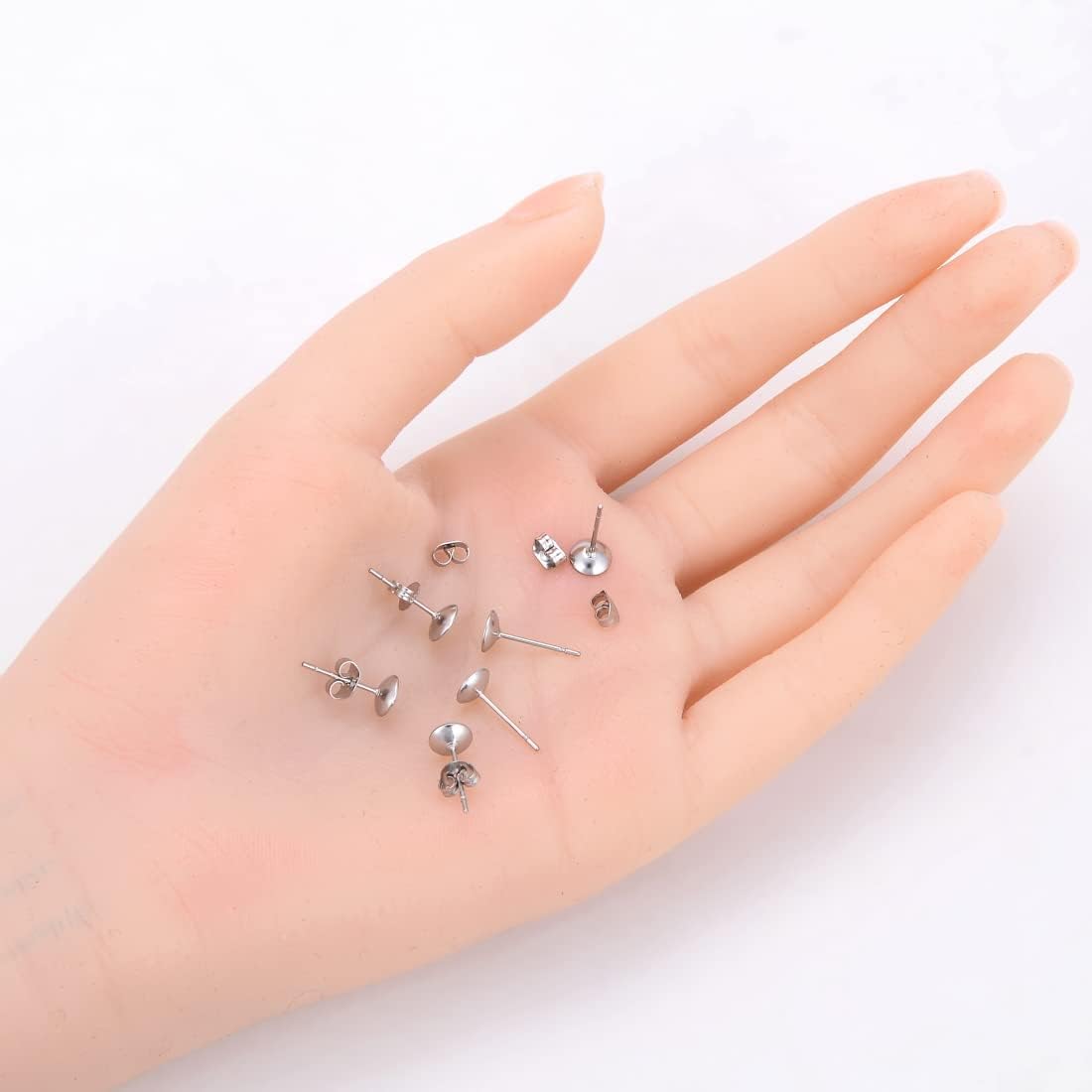 100pcs Adabele 316 Surgical Stainless Steel Stud Earring Post Findings 6mm Glue On Cup 100pcs Earnut Backs