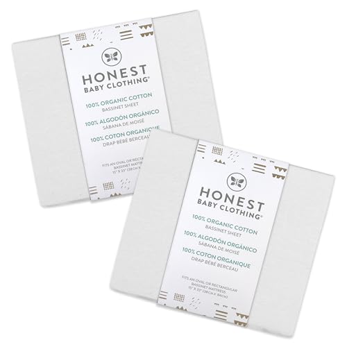 Image of HonestBaby 2-Pack Organic Cotton Fitted Bassinet Sheet, White, One Size
