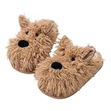 [1/2plus] レディース もこもこ ルームシューズ 犬モチーフ ファースリッパ 室内履き 滑り止め付き あったか ふわふわ 冷え対策 冬用 (茶, 25-25.5 cm)