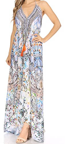 Image of Sakkas Lizi Womens Maxi High-Low Halter Handkerchief Long Dress Beach Party