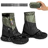 ゲイター ショート 登山 防水 軽量 交換用TPUベルト付き 高耐久性 着脱簡単 汚れ防止 泥除け 砂よけ 悪天候に対応 収納袋付き アウトドア 作業用 釣り キャンプ ハイキング (グリーン, L)