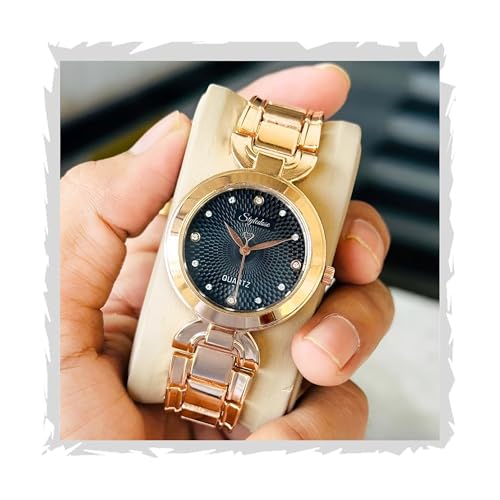 Image of styledose Women Analogue Wrist Watches for Women's & Girls&Ladies Diamond Studded Dial Rosegold Colored Stylish Bracelet Strap