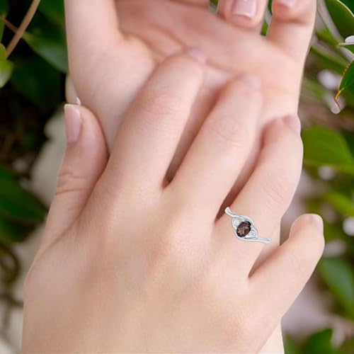 OMRANII Art Deco Three Stone Oval Natural Chocolate Smoky Quartz Twisted Vintage Style Trio Ring CZ Wedding Engagement Rings For Women 925 Sterling Silver 6