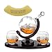 FORYOU24 Karafka na whisky z 2 szklankami, wzór globusa, karafka ze szkła z dekoracją statku żaglowego – Scotch Decanter – ręczna robota – 850 ml