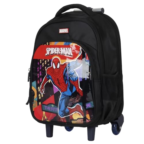 Image of NOVEX Marvel Spiderman Boys Kids School Backpack - 17 Inch | Trolley Bag Convertible Rolling Backpack with Wheels & Adjustable Handle | Spacious School Bags, Lightweight & Durable | Black
