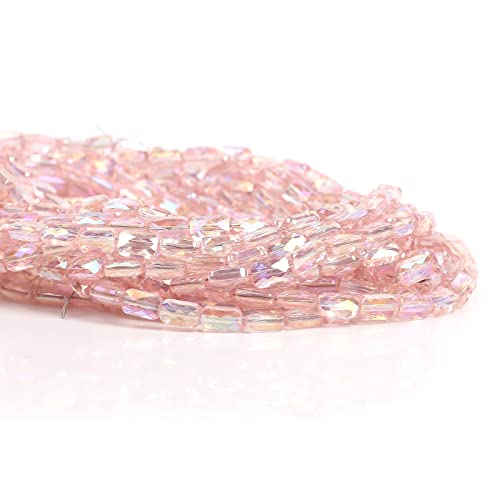 Wtian Pink Rectangle Glass Beads For Jewelry Making,Faceted Glass Crystal Loose Beads Rectangle Shape Charming Beads Bulk Lot For Women Men Earrings Necklace Bracelets Diy Handcrafted,4X7Mm (75~80Pcs) #TOP3