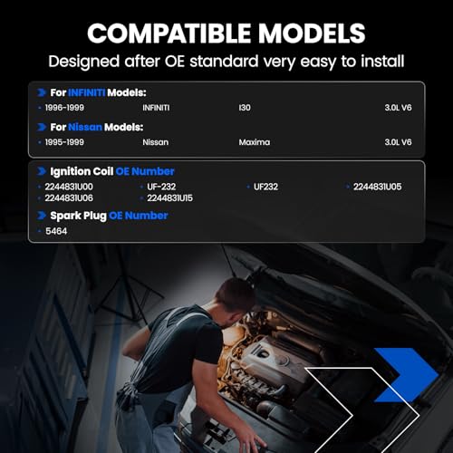 Image of 6-Pack UF232 Ignition Coils & 5464 Spark Plugs Kit Compatible with Nissan Maxima 1995-1999 Compatible with Infiniti I30 1996-1999, V6 3.0L - Replaces 2244831U00 UF-232 2244831U05 2244831U06