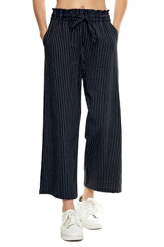 Image of LNX Womens Linen Capri Pants Wide Leg High Waisted Drawstring Casual Cropped Pants with Pockets