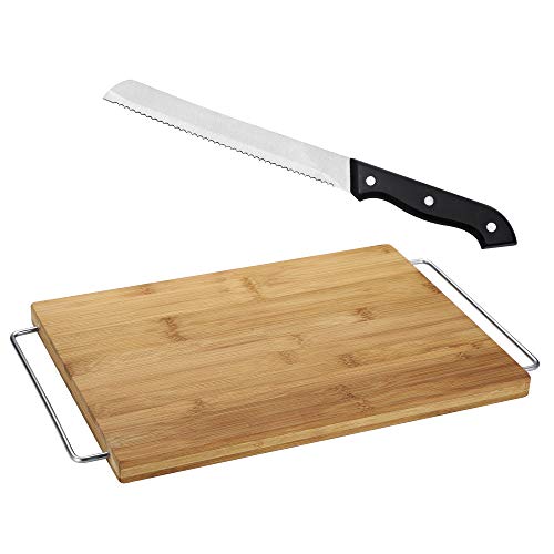 Tabla de corte 41 x 25 x 2 de bambú Masterpro Gravity con cuchillo panero de 20 cm Bonn en acero inoxidable