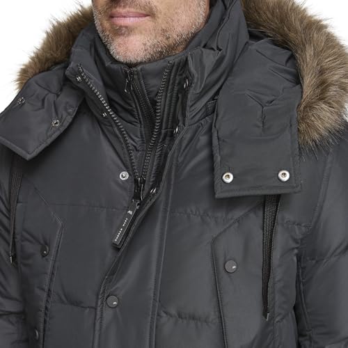 Image of Andrew Marc Men's Gattica Down Parka Jacket With Removable Faux Fur Trimmed Hood and Bib