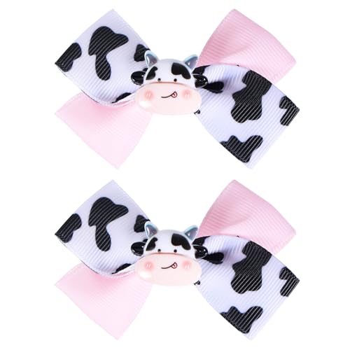 Pinzas con moño de lazo rosa con diseño de vaca, 2 piezas miniatura 1