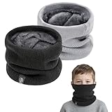 SEFIRST 2 Stück Winter Halsschlauch Schal Kinder, Schlauchschal Kinder, Loop Schal Halswärmer Nackenwärmer Gesichtsschal, Winddichte Thermo, Fleece Rundschal für Ski Fahrrad Joggen, Schwarz Grau