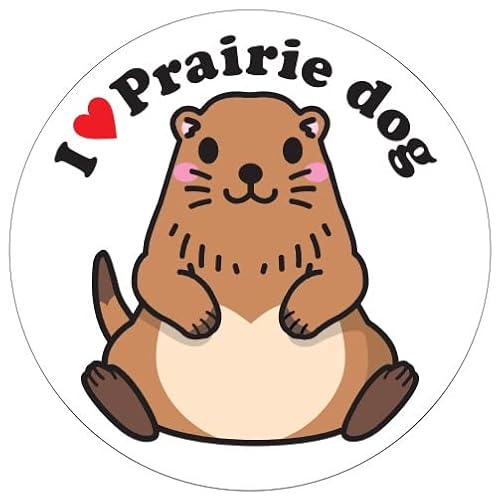 I Love Prairie dog ステッカー(カラー色)プレーリードッグの丸ステッカー