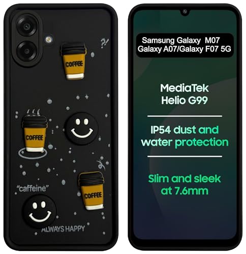 Image of SBMS Silicone Back Cover Case for Samsung Galaxy M07 / A07 / F07 5G | Cute Fun 3D Cartoon, Coffee Design Silicone Case | Camera Protection Bump | Shockproof Back Cover for Sam M07 (Coffe Mug Black)