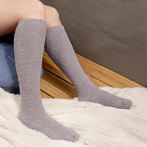 Image of BambooMN Women's Fuzzy Knee High Socks - Polka Dots and Solid Colors - 2 Sizes - 1 Pair Pack