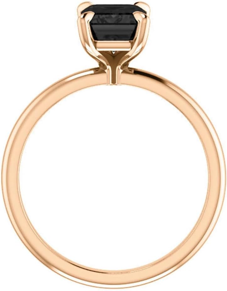 1CT-3CT Emerald Cut Black Diamond Engagement Ring Solitaire Black Onyx Anniversary Ring for Women Promise Gifts for Her 925 Silver/10K/14K/18K Gold