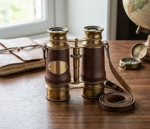 Binoculares de latón sólido antiguos de 6 pulgadas con correa ajustable miniatura 3