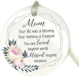 GuteGifts Personalised Floral Memorial Gift Ceramic Bauble Custom with Any Name Mum Grandma Nanny Bereavement Ornaments Plaque Christmas Tree Decor - Your life was a blessing memory treasure, White