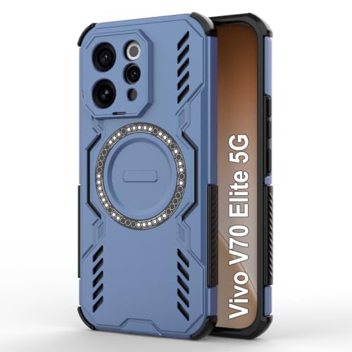 Image of Zapcase Back Case Cover for Vivo V70 Elite 5G | Magnetic Case with Built-in Metal Ring | Supports MagSafe Charger, Wallet & Car Mount | Shockproof Hybrid PC + TPU | Blue