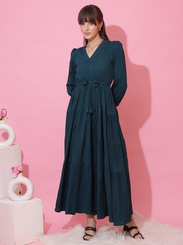 Image of Honky Tonky Women's Casual 3 /4 Sleeve Crepe Fit and Flare Dress| Comfortable Relaxed Fit Summer Party Dress