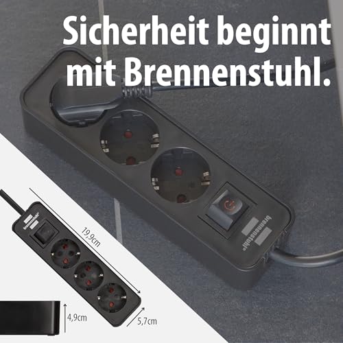 Brennenstuhl Ecolor Steckdosenleiste 3-Fach (Mehrfachsteckdose mit Schalter und 1,5m Kabel) schwarz