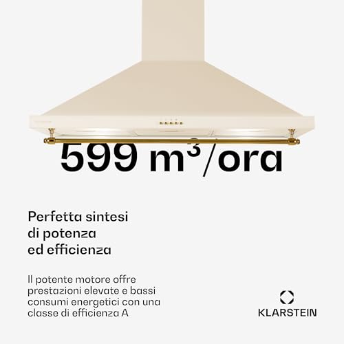 Quarta immagine Klarstein Cappa Aspirante 90 cm, Cappa Cucina 90cm, Ventola Cucina in Acciaio Inox a Parete, 591.5m³/h, LED, Aspirante Filtrante Classe A, con Filtro per