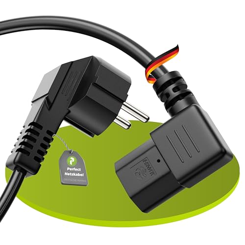 Perfecto Cable de Alimentación Euro, Enchufe Schuko 90° en IEC C13 90°, Cable de Accesorio para Electrodomésticos, 1.00m, negro