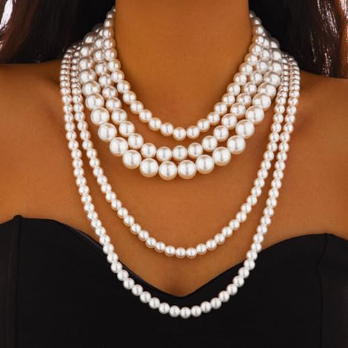 Layered Pearl Necklace for Women Long Pearls Necklaces Strand Pearl Necklace Statement Pearls Choker 1920s Jewelry2