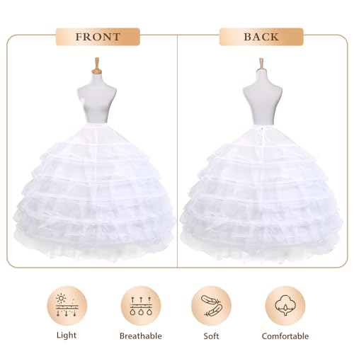 Crinoline Underskirt for Women 6 Hoop Petticoat Floor Length Ball Gown Hoop Skirt for Quinceanera Wedding Party Prom Dress White2