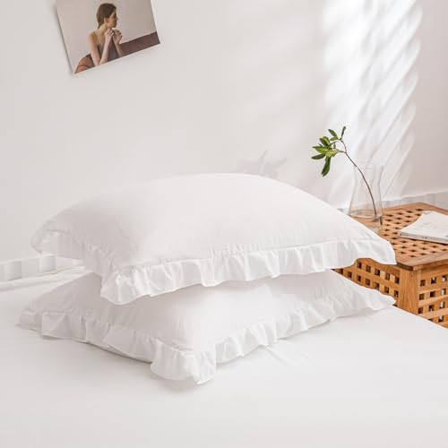 Herside Juego de 2 fundas de almohada blancas de microfibra lavadas súper suaves y bohemias con cierre de bolsillo (blanco, 50 x 75 cm)