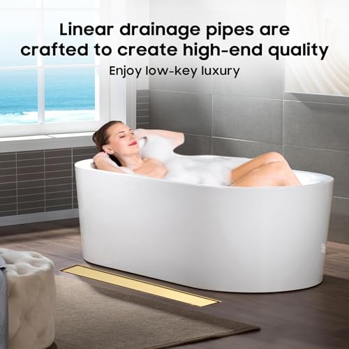 DLONE® Linear Shower Drain - 48 Inch Brushed Gold, with Tile Insert Panel by DLONE - Used condition - Image 3