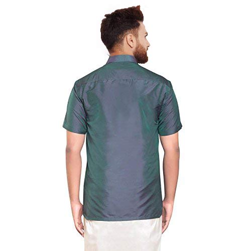 Image of SJS-Men's Half Sleeve Solid Art Silk Shirt
