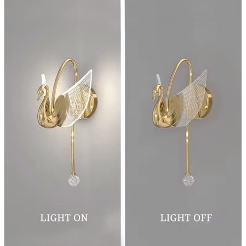 Image of Harold Electricals Swan Wall Light |Luxury Wall Sconce Lamp | Modern Acrylic Lighting Fixtures for Bedroom, Bedside, Living Room,Lobby, cafe & Home Decor - Golden(Inbuilt LED)