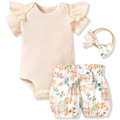 Image of Aalizzwell Baby Girls Ribbed Bodysuit Bloomer Shorts Outfits Summer Clothes