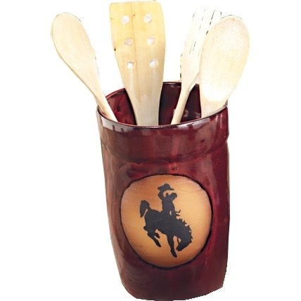 ALWAYS AZUL POTTERY Bucking Bronco Utensil Holder in Real Red Glaze - Handmade Ceramic Pottery Utensil Holder - Kitchen Storage Container- Countertop Organizer for Large Cutlery & Cookware
