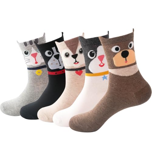 MorLuks Grappige damessokken, 5 paar dierensokken, wintersokken voor dames, kerstkousen, thermische sokken voor Kerstmis, Nieuwjaar, Valentijnsdag, verjaardag, cadeau, Gekleurd 5, 37-43
