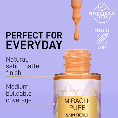 Max Factor Miracle Pure 2 w 1 Skin Reset pielęgnujący podkład z serum o wegańskiej formule, wzbogacony o niacynamid i bisabolol nr 60-80 Light to Medium, 30 ml