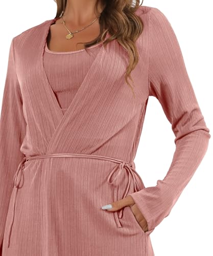 Image of 3 Piece Lounge Sets for Women Airport Travel Outfit | Long Cardigan,Tank Top ,Wide Leg Pants with Pockets,Comfy Loungewear,Casual Chic, Airplane Clothing,Vacation Matching Set