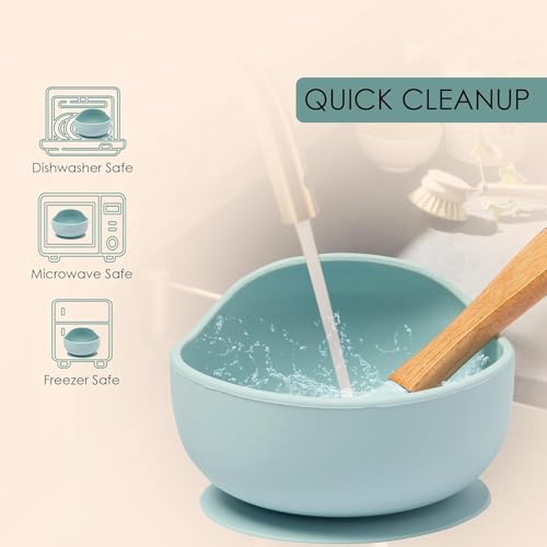 Image of Baby Feeding Bowl & Spoon Set | Silicone Suction Bowl for Baby Food | BPA-Free Baby Bowl and Spoon Set | (Sky Blue)