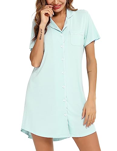Image of Pjmlifecoco Nightgown for Women Button Down Sleepshirt Short /Long Sleeve Nightdress Soft Modal Sleepwear S-XXL
