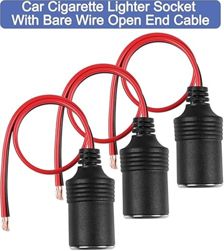 Image of KEBILSOP 3 Pcs 18AWG Female Car Cigarette Lighter Socket with Bare Wire Open End Cable,1FT 12 /24V Car Charger Power Cigarette Lighter Female Socket Replacement Cable for Equipment Within 120W