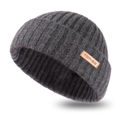 100% Merino Wool Watch Cap Skull Cap Fisherman Beanie Single Layer 3 Styles Warm Cold Weather Knit Hat Men Women M L Grey