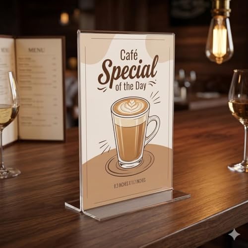 Image of Clear Acrylic Sign Holder, A4 Size (8.3 x 11.7 inches), Double-Sided Display Stand, Table Top (Double Sided)